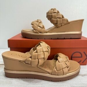 NEW exe Ipanema Tan Woven Faux Leather Wedge Heel Platform Sandals